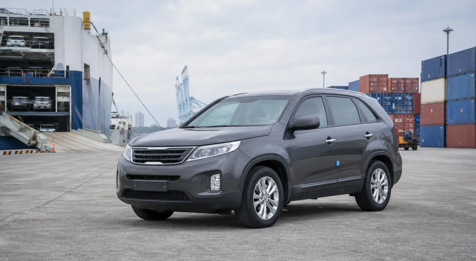 수출 선적을 기다리는 중고 SUV